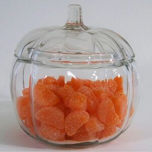 Vintage Anchor Hocking pumpkin clear glass jar with lid